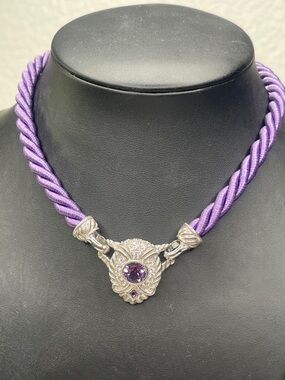 Judith Ripka Amethyst Pendant Purple Satin Cord Sterling Necklace